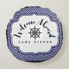 Almofada Redonda Personalizar azul e branco do Marinho com a roda d