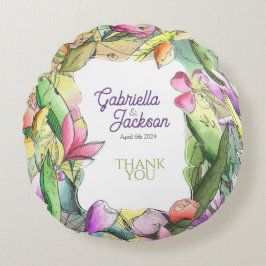 Almofada Redonda Personalizar Floral de Aquarela Descrito