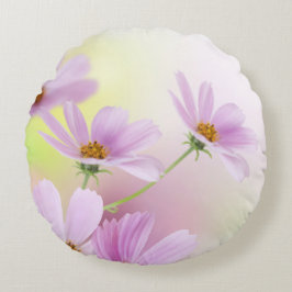 Almofada Redonda Personalizar imagem e flores cor-de-rosa em aquare