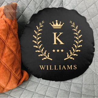 Almofada Redonda Personalizar o nome e o monograma Dourado preto in