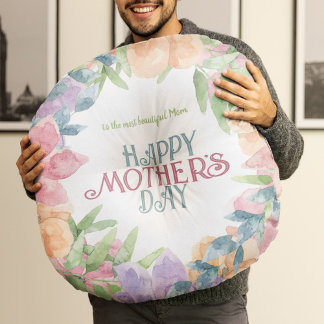 Almofada Redonda Personalizar Quatro Flores de Dia de as mães de Aq