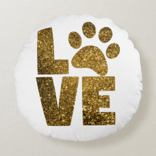 Almofada Redonda Personalizar texto de amor com brilho do Ouro com