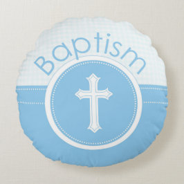 Almofada Redonda Personalizável, Menino Azul Filho de Deus Batismo