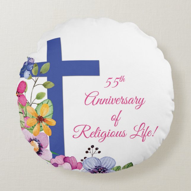 Almofada Redonda Personalize, 55º Aniversário de Vida Religiosa de  (Frente)