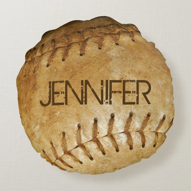 Almofada Redonda Personalize a costura branca do softball em branco (Verso)