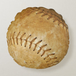 Almofada Redonda Personalize Branco Vintage Softbol Sutura Branca