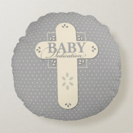Almofada Redonda Personalize, Dedicação de Bebê Creme e Cruz Cinza