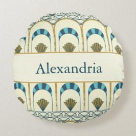 Almofada Redonda Personalized Art Deco Teal & Gold Geometric