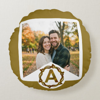 Almofada Redonda Personalized Artisan Monogram A | Wood Frame