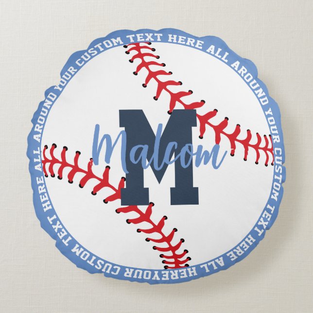 Almofada Redonda Personalized Baseball Sports Kids Blue (Frente)