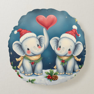 Almofada Redonda Personalized Christmas Pillow Duo Love Elephants