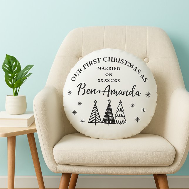 Almofada Redonda Personalized Couple Photo and Text (Criador carregado)