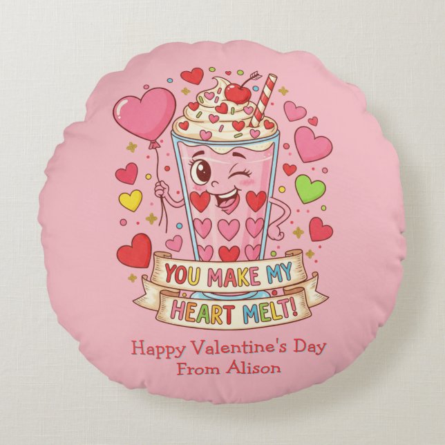 Almofada Redonda Personalized Cute Milkshake Valentine (Frente)
