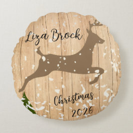 Almofada Redonda Personalized doe Christmas bauble wooden backgroun