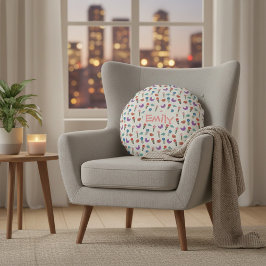 Almofada Redonda Personalized Hand-Drawn Folk Art Floral 