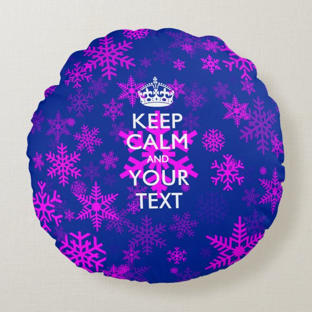 Almofada Redonda Personalized KEEP CALM AND Your Text on Snowflakes (Frente)