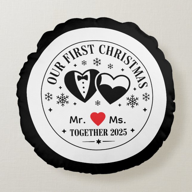 Almofada Redonda Personalized Keepsake Our First Christmas Mr & Ms (Frente)