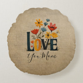 Almofada Redonda Personalized Love You Mom Floral