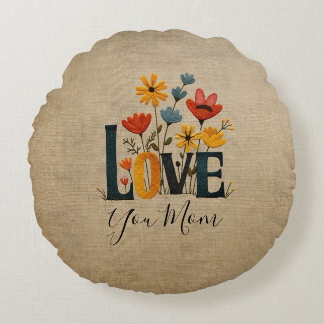 Almofada Redonda Personalized Love You Mom Floral  (Frente)