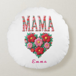 Almofada Redonda Personalized Mama Heart Floral Custom Gift