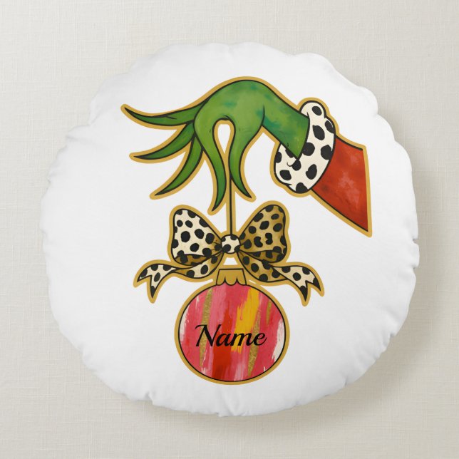 Almofada Redonda personalized Name Leopard Bow Parrot Ornament (Frente)