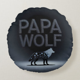 Almofada Redonda Personalized Papa Wolf Nature Silhouette