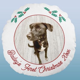 Almofada Redonda Personalized Pet Puppy Dog First Christmas Photo