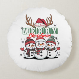 Almofada Redonda Personalized Snowman Trio Round Pillow 