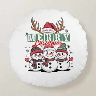 Almofada Redonda Personalized Snowman Trio Round Pillow 