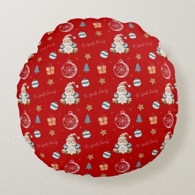 Almofada Redonda Personalized Vintage Santa Round Pillow (Frente)