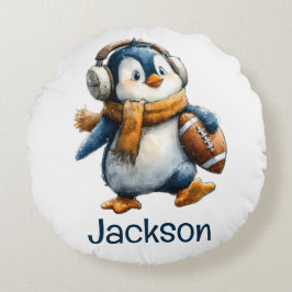 Almofada Redonda Personalized Winter Penguin Football Kid