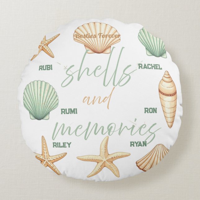Almofada Redonda Personnalize Conchas e Memórias: Oceano Minimalist (Frente)