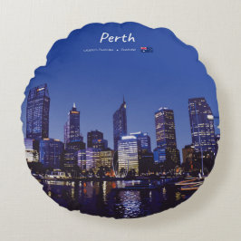 Almofada Redonda Perth, Austrália - Silhueta da Cidade à Noite
