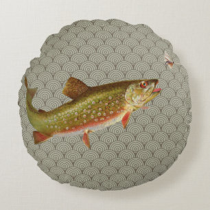 Almofada Redonda Pesca de truta arco-íris com vintage