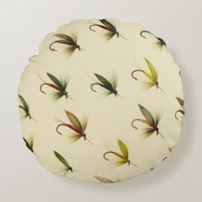 Almofada Redonda Pescadores Voam Trouxendo Mosca Mosca Ponta d'Água (Frente)