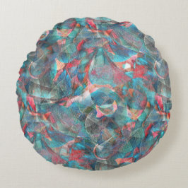 Almofada Redonda Pêssego avermelhado e manchas cianas na parede ásp