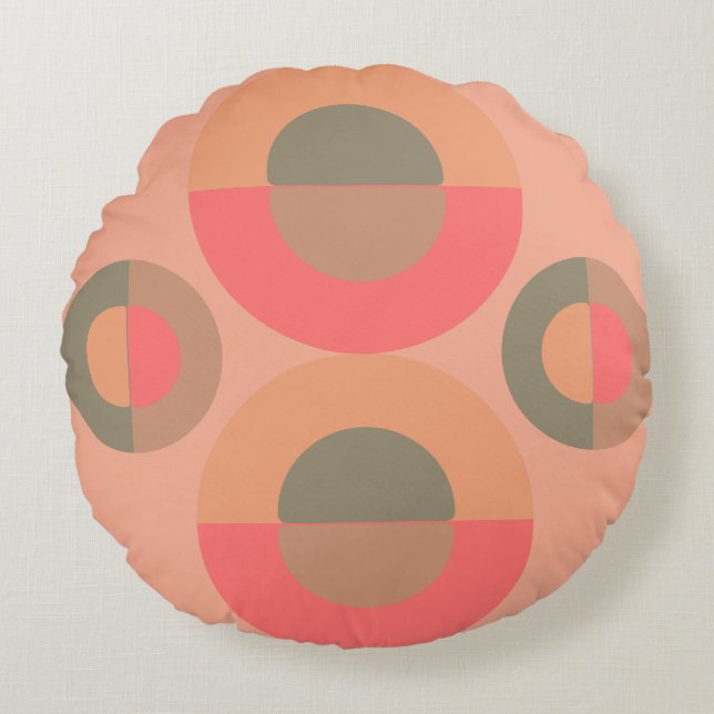 Almofada Redonda Pêssego Moderno do Século médio e Oliva (Frente)