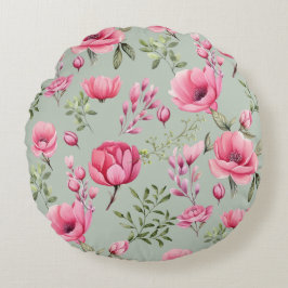 Almofada Redonda Pétalas de Prado Rosado em Flor