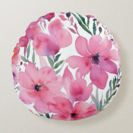 Almofada Redonda Pétalas Rosas | Flores Pintadas em Aquarela