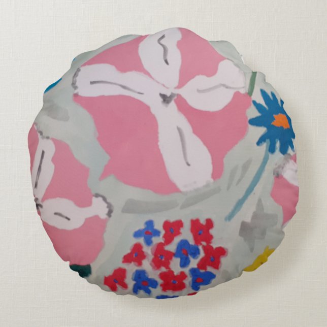 Almofada Redonda Petunia e Flores de Verão (Verso)