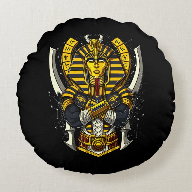 Almofada Redonda Pharaoh Tutankhamun Antigo Rei Tut (Frente)