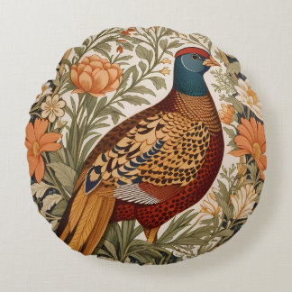 Almofada Redonda Pheasant Vintage Floral William Morris Inspired 