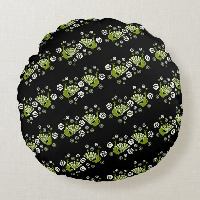 Almofada Redonda Pheasants Peacock Art (Frente)