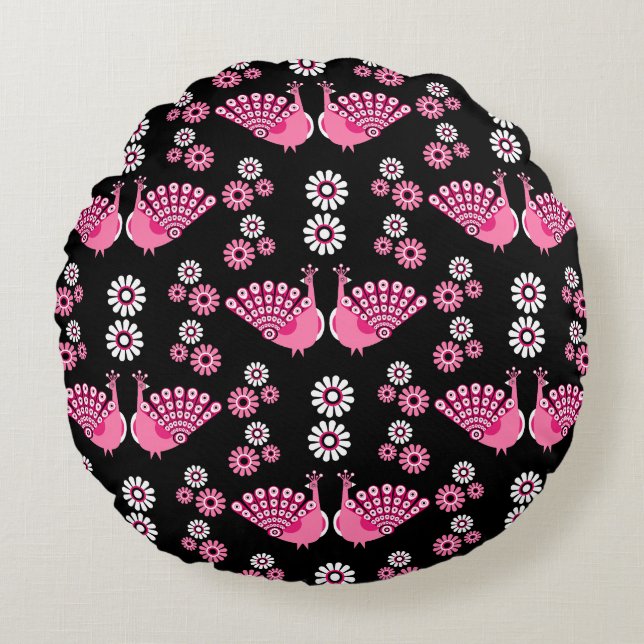 Almofada Redonda Pheasants Peacock Art (Frente)