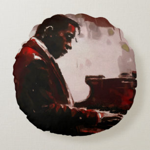 Almofada Redonda Pianista de bar à noite