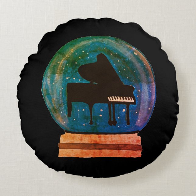 Almofada Redonda Piano num globo de neve (Frente)