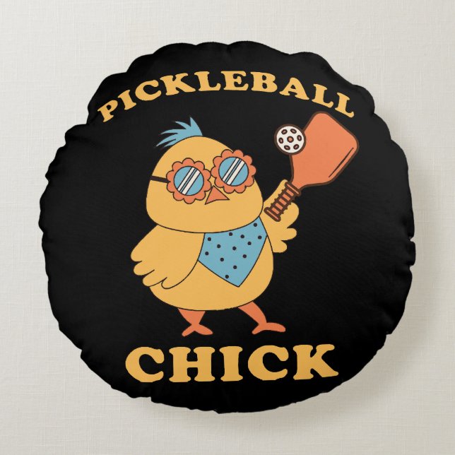 Almofada Redonda Pickleball Chick - retrô (Frente)