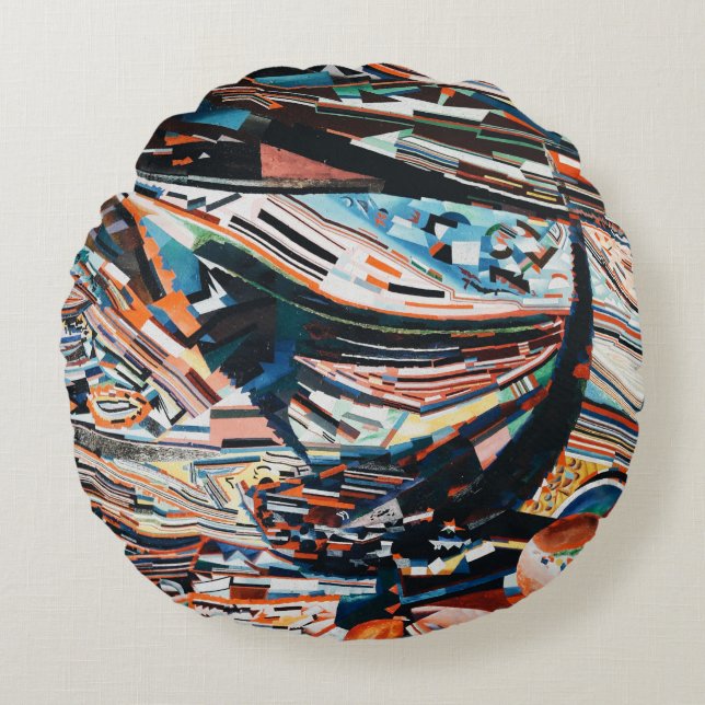 Almofada Redonda Pilha de barco de madeira marrom e azul lote (Frente)