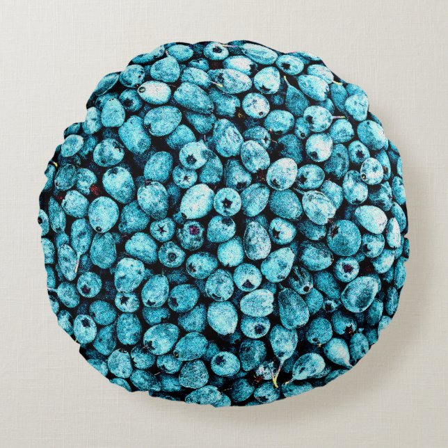 Almofada Redonda "Pilha de Fruta de Blueberry" Foto bonita. Compre  (Frente)