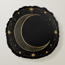 Pillow Round Luxury Black Gold Celestial Moon